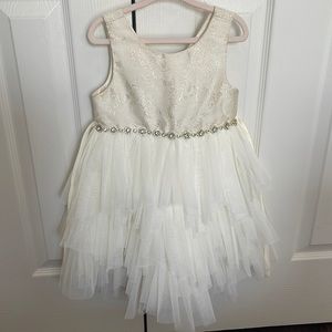 Girls Gown Dress Cream Gold Flower Girl Wedding Christening